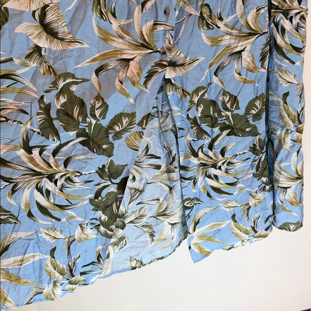 Light Blue Floral Maxi Skirt with Green Leaf Print - Picture 4 of 9